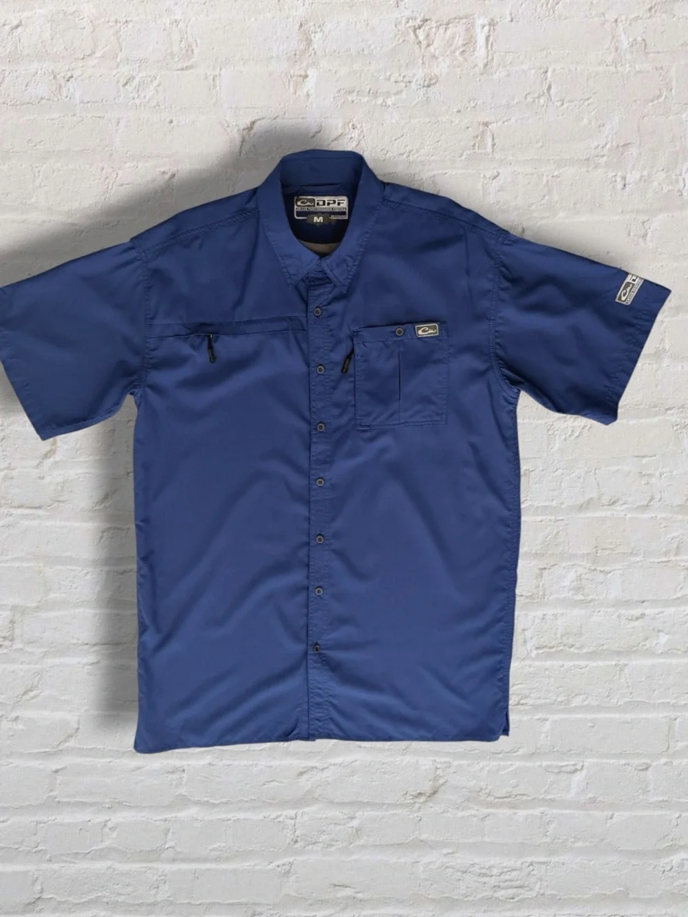 Drake Performance Fishing DPF Shirt Mens Med Blue Vented Short Sleeve Button Up - Picture 15 of 16